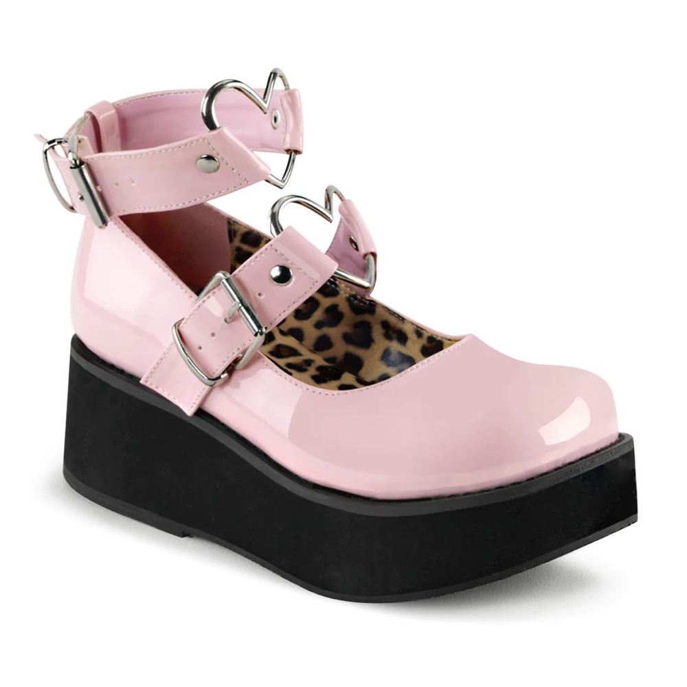 Pink Demonia (Sprite-02) Platform Mary Jane, Heart Ankle, Leopard